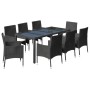 Set de comedor de jardín 9 pzas y cojines ratán sintético negro