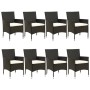 Set de comedor de jardín 9 pzas y cojines ratán sintético negro