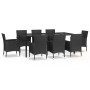 Set de comedor de jardín 9 pzas y cojines ratán sintético negro
