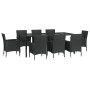 Set de comedor de jardín 9 pzas y cojines ratán sintético negro