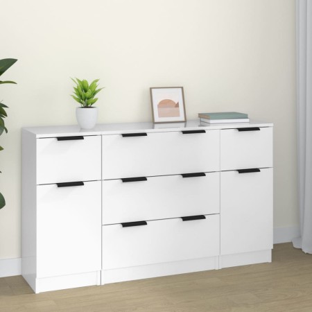 3-teiliges Sideboard-Set aus glänzend weißem Sperrholz von vidaXL, Sideboards - Ref: Foro24-3115824, Preis: 198,72 €, Rabatt: %