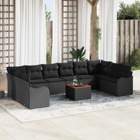 Conjunto de sofá de jardín 11 pcs Negro Poliratán