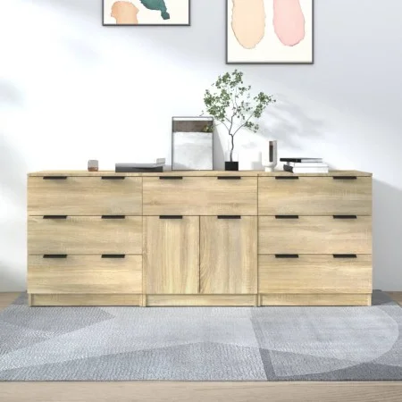 Aparador de 3 piezas madera contrachapada color roble Sonoma de vidaXL, Aparadores - Ref: Foro24-3115798, Precio: 219,65 €, D...