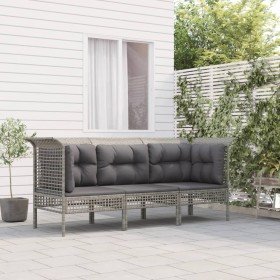 Set de muebles de jardín 3 pzas y cojines ratán sintético gris