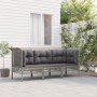 Set de muebles de jardín 3 pzas y cojines ratán sintético gris