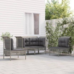 Set de muebles de jardín 4 pzas y cojines ratán sintético gris