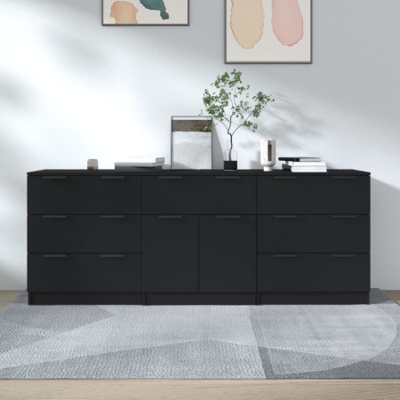 3-teiliges Sideboard aus schwarzem Sperrholz von vidaXL, Sideboards - Ref: Foro24-3115797, Preis: 230,46 €, Rabatt: %