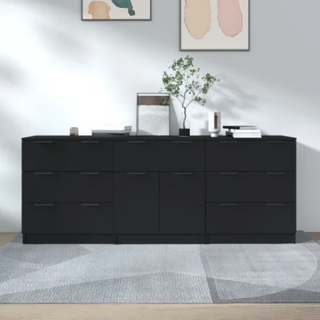 3-teiliges Sideboard aus schwarzem Sperrholz von vidaXL, Sideboards - Ref: Foro24-3115797, Preis: 221,32 €, Rabatt: %