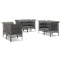 Set de muebles de jardín 6 pzas y cojines ratán sintético gris
