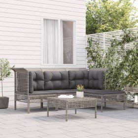 Set de muebles de jardín 5 pzas y cojines ratán sintético gris