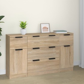 Sperrholz Anrichte 3er Set Sonoma Eiche Farbe von vidaXL, Sideboards - Ref: Foro24-3115822, Preis: 173,19 €, Rabatt: %