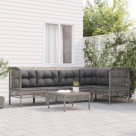 Set de muebles de jardín 6 pzas y cojines ratán sintético gris en Conjuntos de jardín | Comprar online en Foro24