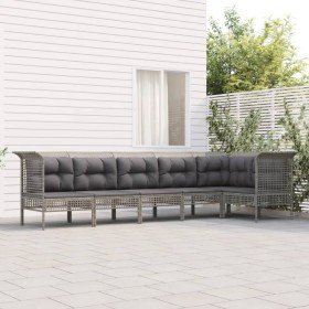 Set de muebles de jardín 6 pzas y cojines ratán sintético gris Set de muebles de jardín 6 pzas y cojines ratán sintético gris