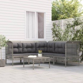 Set de muebles de jardín 6 pzas y cojines ratán sintético gris en Conjuntos de jardín | Comprar online en Foro24