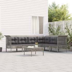 Set de muebles de jardín 7 pzas y cojines ratán sintético gris Set de muebles de jardín 7 pzas y cojines ratán sintético gris
