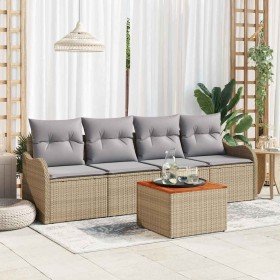 Conjunto de sofá de jardín 5 pcs Beige Poliratán