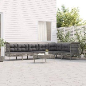 Set de muebles de jardín 8 pzas y cojines ratán sintético gris en Conjuntos de jardín | Comprar online en Foro24