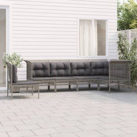 Set de muebles de jardín 6 pzas y cojines ratán sintético gris Set de muebles de jardín 6 pzas y cojines ratán sintético gris