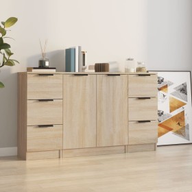 Sideboards 3 Stück Sonoma-Eichensperrholz von vidaXL, Sideboards - Ref: Foro24-3115838, Preis: 176,16 €, Rabatt: %