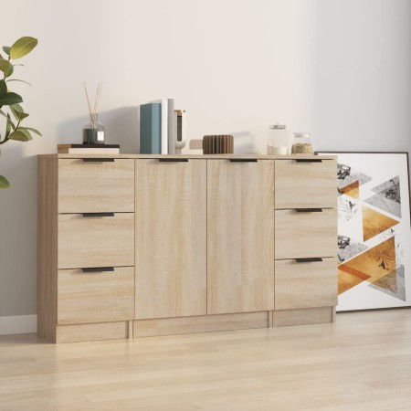 Aparadores 3 piezas madera contrachapada color roble sonoma de vidaXL, Aparadores - Ref: Foro24-3115838, Precio: 176,03 €, De...