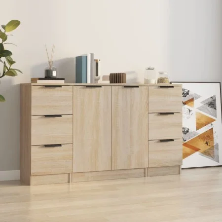 Aparadores 3 piezas madera contrachapada color roble sonoma de vidaXL, Aparadores - Ref: Foro24-3115838, Precio: 172,15 €, De...