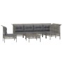 Set de muebles de jardín 7 pzas y cojines ratán sintético gris