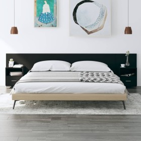 Cabecero de cama con mesitas madera contrachapada negro