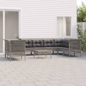 Set de muebles de jardín 9 pzas y cojines ratán sintético gris Set de muebles de jardín 9 pzas y cojines ratán sintético gris