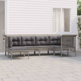Set de muebles de jardín 6 pzas y cojines ratán sintético gris Set de muebles de jardín 6 pzas y cojines ratán sintético gris
