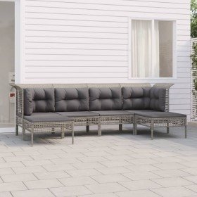 Set de muebles de jardín 6 pzas y cojines ratán sintético gris