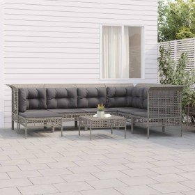 Set de muebles de jardín 8 pzas y cojines ratán sintético gris Set de muebles de jardín 8 pzas y cojines ratán sintético gris
