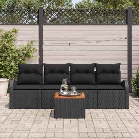 Conjunto de sofá de jardín 5 pcs Negro Poliratán