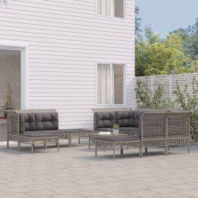 Set de muebles de jardín 11 pzas y cojines ratán sintético gris