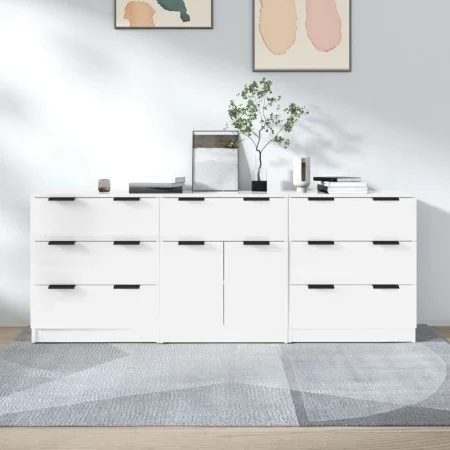 3-teiliges Sideboard aus glänzend weißem Sperrholz von vidaXL, Sideboards - Ref: Foro24-3115800, Preis: 257,83 €, Rabatt: %