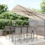 Mesa y taburetes altos jardín 9 pzas y cojines ratán PE gris