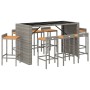 Mesa bar y taburetes jardín 9 pzas madera acacia ratán PE gris