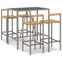 Mesa bar y taburetes jardín 5 pzas madera acacia ratán PE gris
