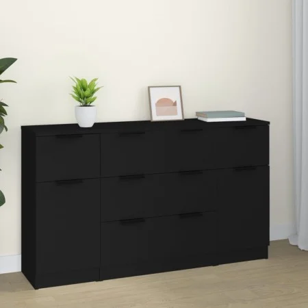 3-teiliges Sideboard-Set aus schwarzem Sperrholz von vidaXL, Sideboards - Ref: Foro24-3115821, Preis: 170,57 €, Rabatt: %