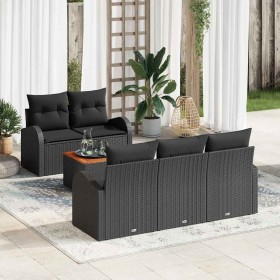 Conjunto de sofá de jardín 6 pcs Negro Poliratán