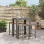 Mesa bar y taburetes jardín 5 pzas madera acacia ratán PE gris