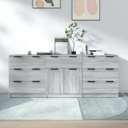 3-teiliges Sideboard aus grauem Sonoma-Sperrholz von vidaXL, Sideboards - Ref: Foro24-3115802, Preis: 241,27 €, Rabatt: %
