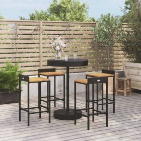 Mesa bar y taburetes jardín 5 pzas madera acacia ratán PE negro Mesa bar y taburetes jardín 5 pzas madera acacia ratán PE negro