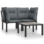 Juego de muebles jardín 3 pzas ratán sintético negro y gris