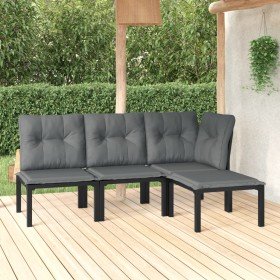Set de muebles de jardín 4 piezas ratán sintético negro y gris