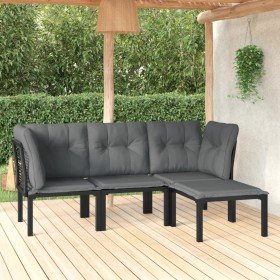 Set de muebles de jardín 4 piezas ratán sintético negro y gris Set de muebles de jardín 4 piezas ratán sintético negro y gris