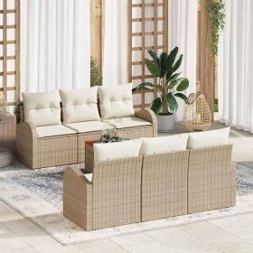 Conjunto de sofá de jardín 7 pcs Beige Poliratán