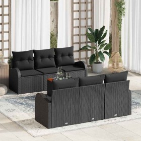 Conjunto de sofá de jardín 7 pcs Negro Poliratán