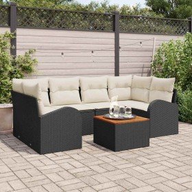 Conjunto de sofá de jardín 7 pcs Negro Poliratán