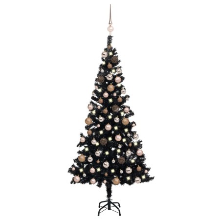 Árbol de Navidad preiluminado con luces y bolas negro 120 cm