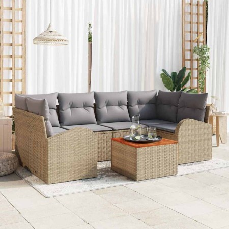 Conjunto de sofá de jardín 7 pcs Beige Poliratán